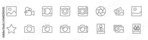 Cameras photo Line Icons. Symbols Portraits and Family Photos. Editable Stroke