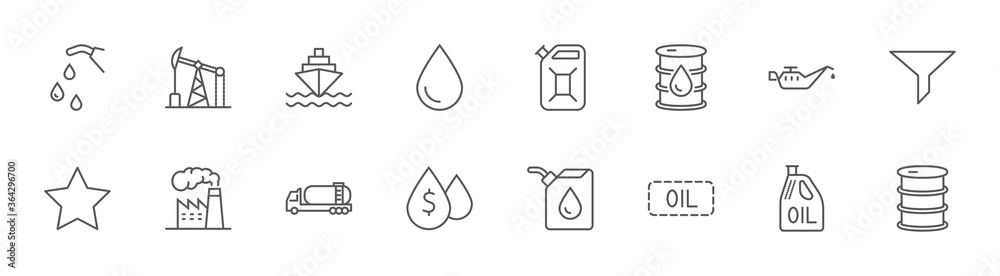 Oil Related Line Icons. Icon Fuel Truck Gas Station, Oil Factory Editable Stroke Oil Related Line Icons. Icon Fuel Truck Gas Station, Oil Factory Editable Stroke