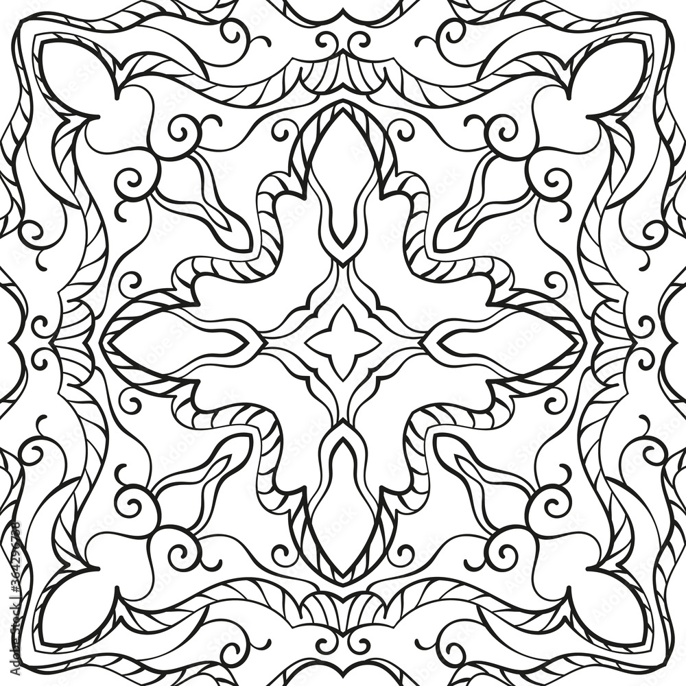 Ornamental background for coloring book, Vector illustration in black and white