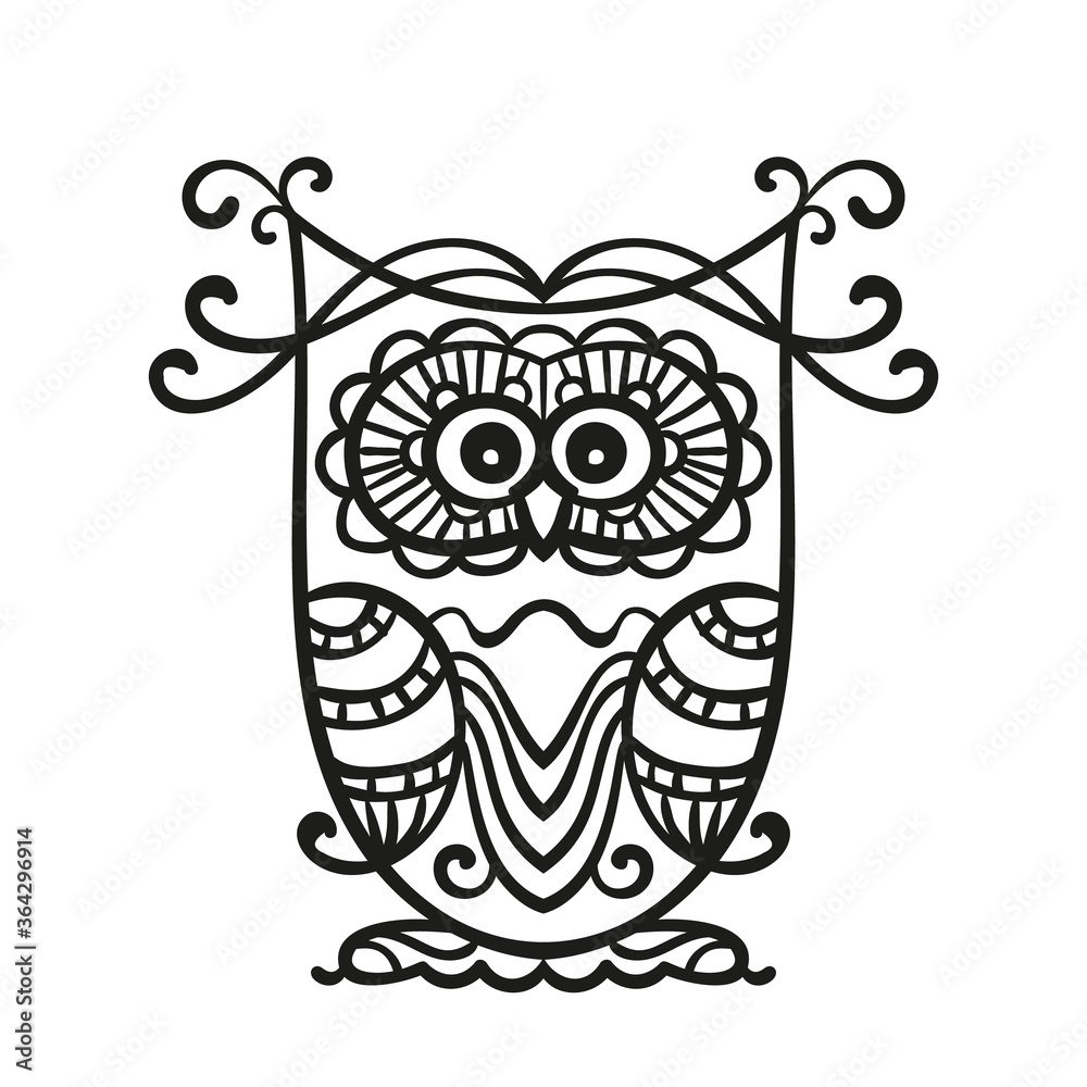 Vector hand drawn owl for adult and children coloring book, Black and white zentangle art illustration Vector hand drawn owl for adult and children coloring book, Black and white zentangle art illustration