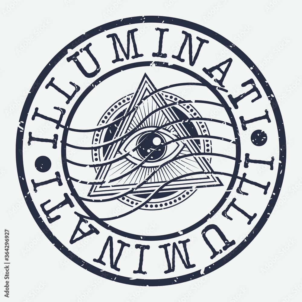 Illuminati Symbol Stamp. Old Vintage Style. Conspiracy Eye Postal Vector.