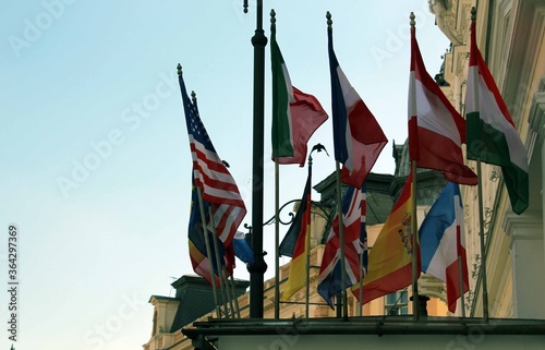 International Flag on historic building