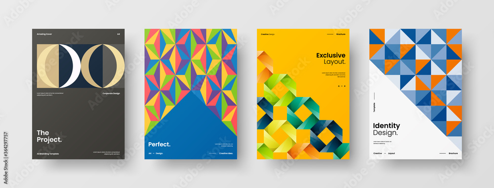 Company identity brochure template collection. Business presentation vector A4 vertical orientation front page mock up set. Corporate report cover abstract geometric illustration design layout bundle. Company identity brochure template collection. Business presentation vector A4 vertical orientation front page mock up set. Corporate report cover abstract geometric illustration design layout bundle.