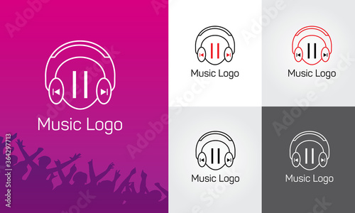 Music brand Logo design. Headphones vector.