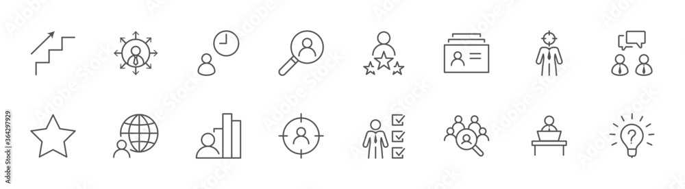Head Hunting Line Icons. Career, Bulb, Search, CV, Card Index. Editable Stroke Head Hunting Line Icons. Career, Bulb, Search, CV, Card Index. Editable Stroke