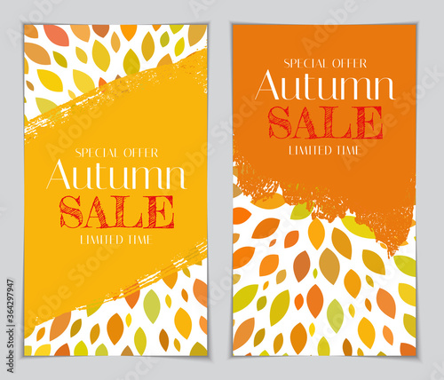 Autumn Sale Background Template with leaves. Special offer. Limited Time. Vec...