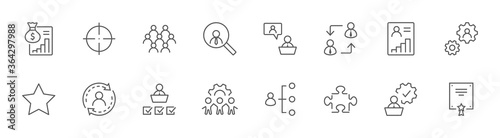 People Management Line Icons. Target, Processing, Head Hunting. Editable Stroke