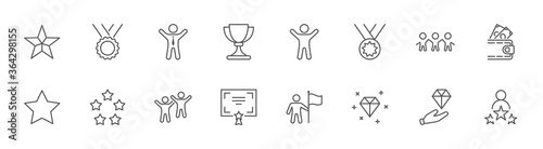 Success Related Vector Line Icon. Icons as Cup, Ribbon, Star. Editable Stroke