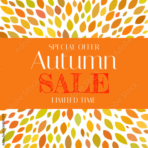 Autumn Sale Background Template with leaves. Special offer. Limited Time. Vec...