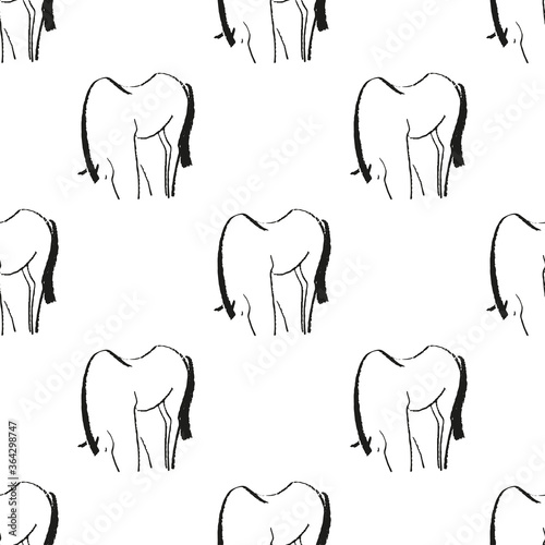 Seamless hand drawn pattern with horses.