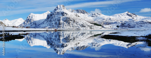 Cold alpine landscape in Lofoten Archipelago, Norway, Europe