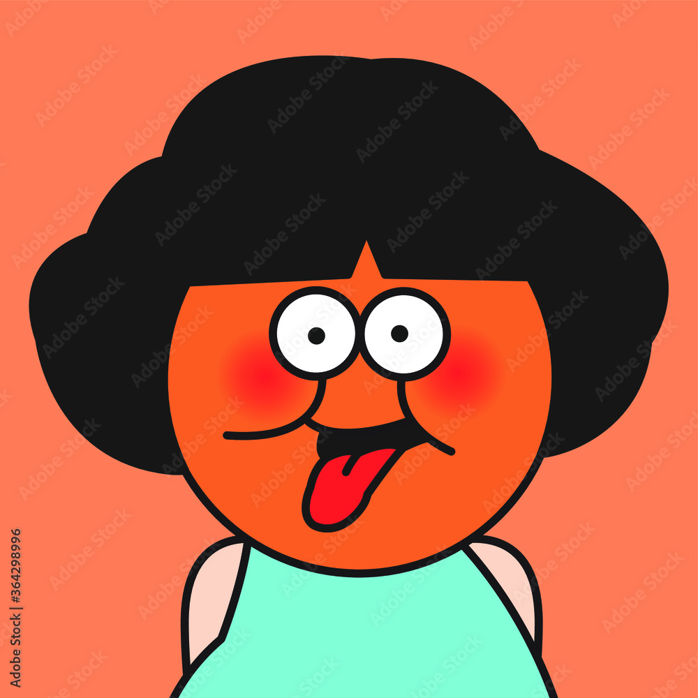 Closeup Funny Girl With Cheeky Orange Face Sticking Tongue Out Concept Card Character illustration