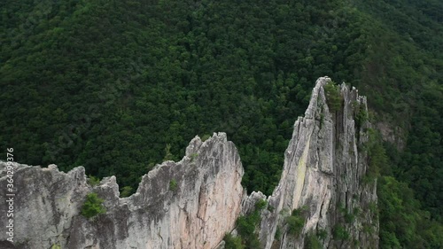 Seneca Rocks, Aerial View of Thin Rock Formations, Popular Hiking Spot in West Virginia USA photo