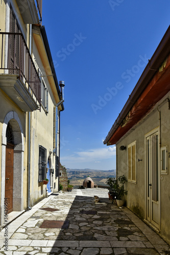 A narrow street between the houses of Cairano, a medieval town in the province of Avellino, Italy.
