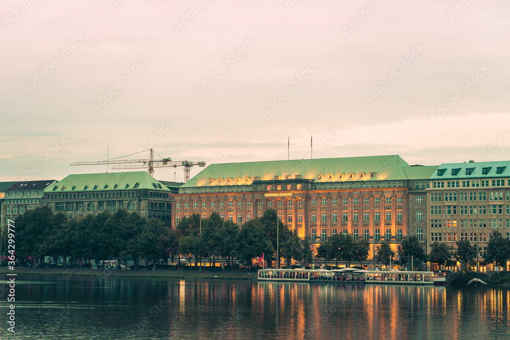 view across hamburg alster in germany