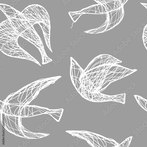 Seamless hand drawn pattern with birds.