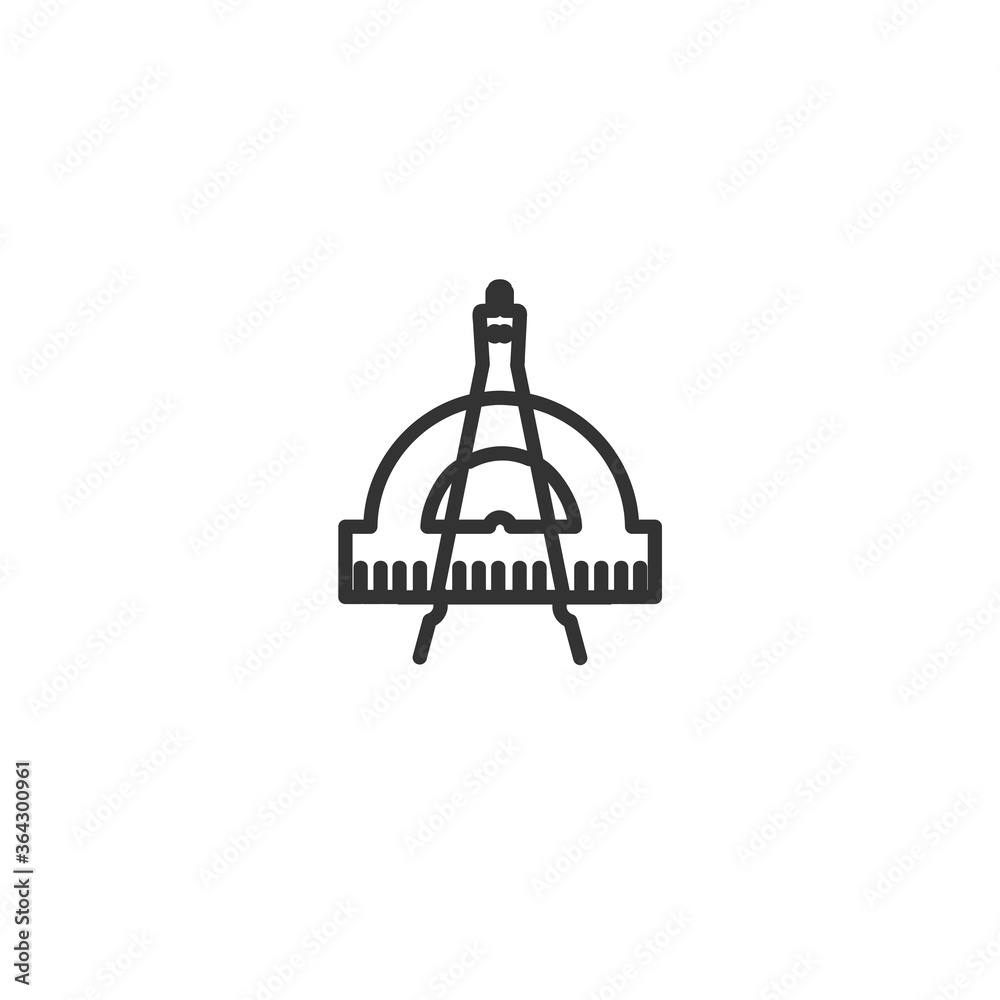 Compass with protractor isolated line icon for web and mobile Compass with protractor isolated line icon for web and mobile