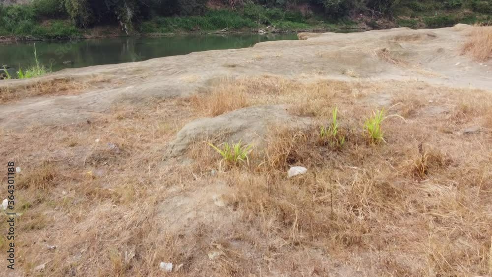aerial view of the river bank. Beautiful river with many rocks aerial view of the river bank. Beautiful river with many rocks