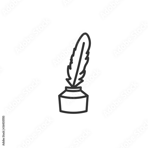 feather ink isolated line icon, pen and inkwell icon