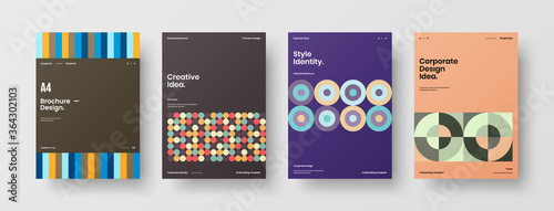 Company identity brochure template collection. Business presentation vector A4 vertical orientation front page mock up set. Corporate report cover abstract geometric illustration design layout bundle.