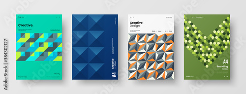 Company identity brochure template collection. Business presentation vector A4 vertical orientation front page mock up set. Corporate report cover abstract geometric illustration design layout bundle.