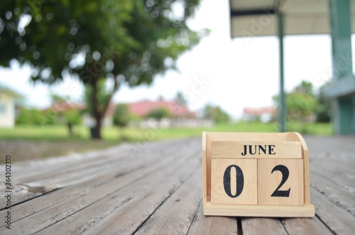 June 2, Number cube with a natural background.