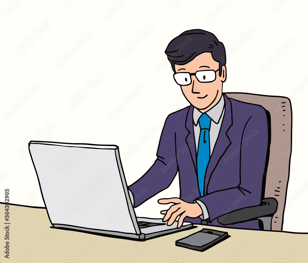 Businessman working with laptop computer and mobile phone, Vector illustration character, draw, sketch, doodle style. Businessman working with laptop computer and mobile phone, Vector illustration character, draw, sketch, doodle style.