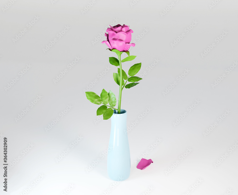 One pink rose in a vase. 3d illustration One pink rose in a vase. 3d illustration