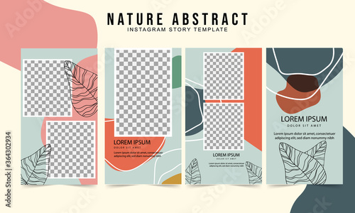 Set of Social Media Story Template with abstract shape, line and leaves. Contemporary modern trendy Vector illustrations