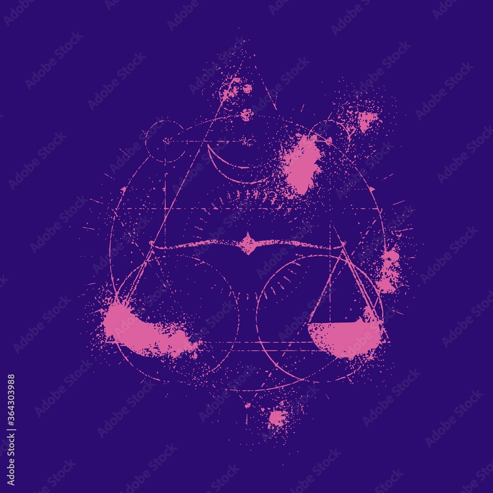Obraz premium Mystical geometry symbol. Linear alchemy, occult, philosophical sign. For music album cover, poster, sacramental design. Astrology and religion concept.