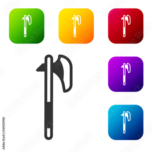 Black Medieval axe icon isolated on white background. Battle axe, executioner axe. Medieval weapon. Set icons in color square buttons. Vector.