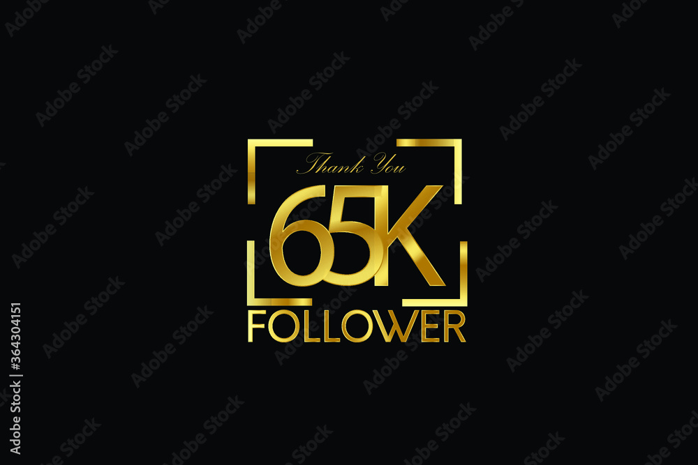 65K, 65.000 Follower Luxury Black Gold Thank you Gold Ribbon for internet, website, social media - Vector