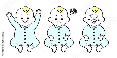 ご機嫌、不機嫌、泣く　赤ちゃん　イエロー
