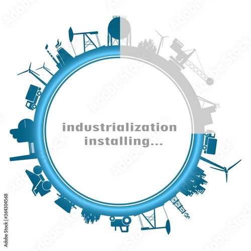 Circle with energy and mining relative silhouettes. Objects located around the circle. Progress or loading bar