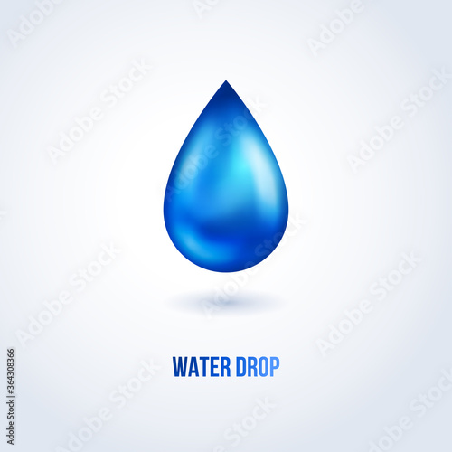 Blue shiny water drop. Vector illustration. Nature web icon. Droplet of dew.