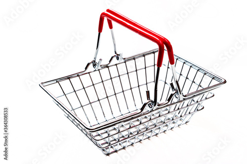 Shopping basket, metal, isolated on a white background.