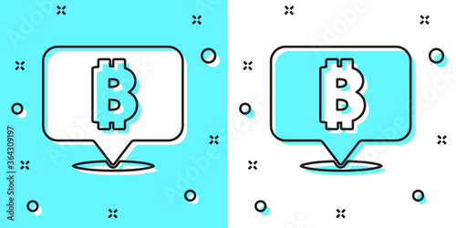 Black line Cryptocurrency coin Bitcoin icon isolated on green and white background. Physical bit coin. Blockchain based secure crypto currency. Random dynamic shapes. Vector.