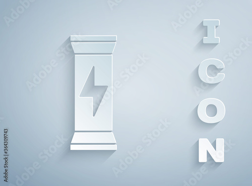 Paper cut Sports nutrition bodybuilding proteine power drink and food icon isolated on grey background. Paper art style. Vector.