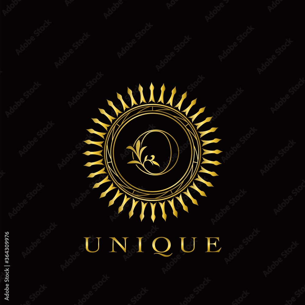 Naklejka premium Golden Circle Deco O Luxury Floral Letter Logo Design. Monogram unique emblem ornate nature floral leaf with initial letter logo