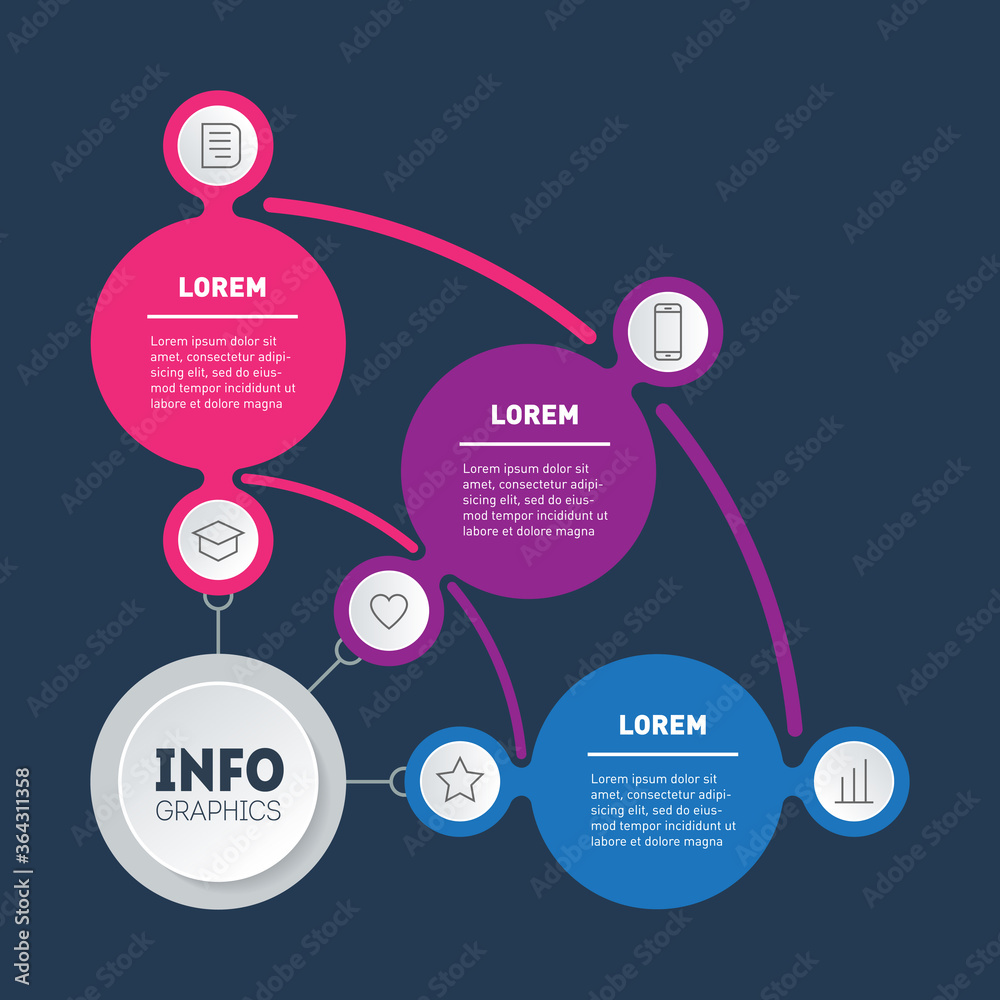Business presentation concept with 3 options. Infographic of technology or education process with three steps. Web Template of chart or diagram. Annual report. Vector. Business presentation concept with 3 options. Infographic of technology or education process with three steps. Web Template of chart or diagram. Annual report. Vector.