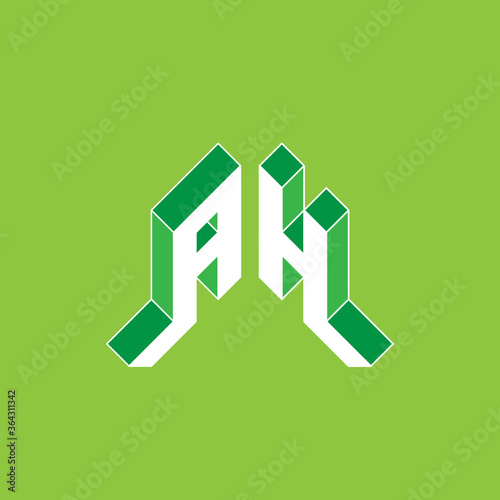 AH - Monogram or logotype. A and H - 2-letter code. Isometric 3d font for design. Three-dimension original letters. Vector.