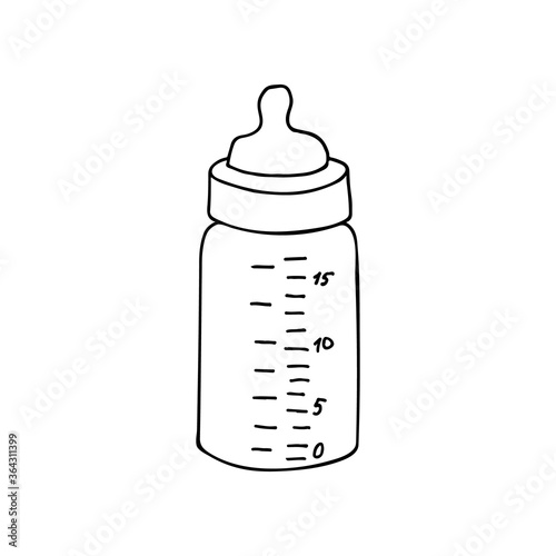Doodle baby milk bottle icon in vector. Hand drawn baby milk bottle in vector.