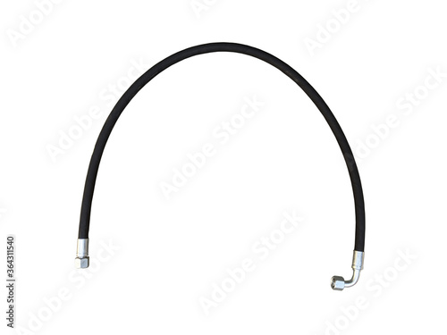 Hydraulic high pressure hose isolated on the white background. New spare parts.
