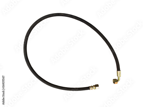 Hydraulic high pressure hose isolated on the white background. New spare parts.