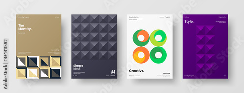 Company identity brochure template collection. Business presentation vector A4 vertical orientation front page mock up set. Corporate report cover abstract geometric illustration design layout bundle.