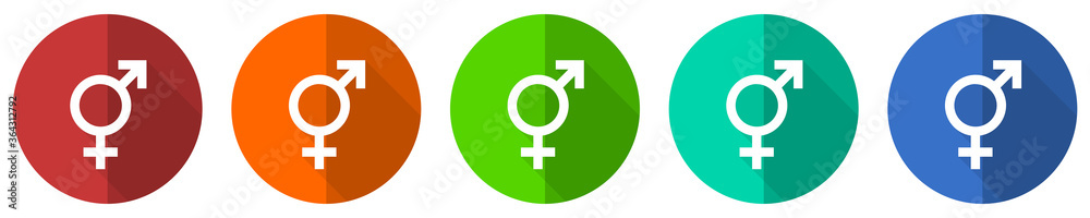 Sex icon set, red, blue, green and orange flat design web buttons isolated on white background, vector illustration Sex icon set, red, blue, green and orange flat design web buttons isolated on white background, vector illustration