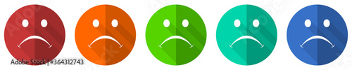 Cry icon set, red, blue, green and orange flat design web buttons isolated on white background, vector illustration