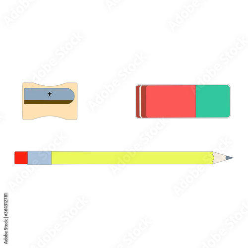 eraser pencil sharpener vector illustration student back to school supplies first day of school education year writing homework classroom 
