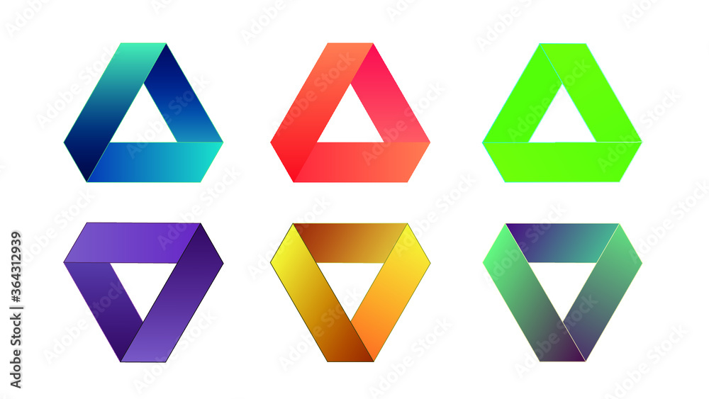 Penrose Triangle logo design with 6 different shades. Penrose Triangle logo design with 6 different shades.