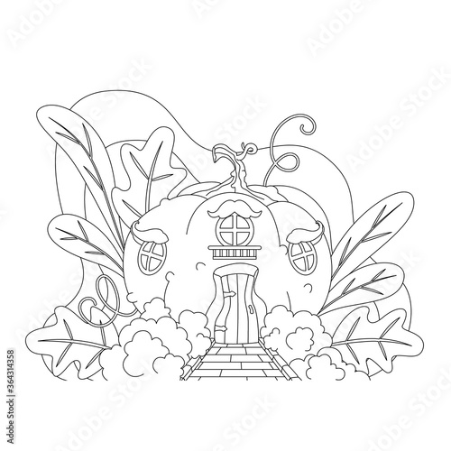 fabulous pumpkin house. Children's coloring book. Vector